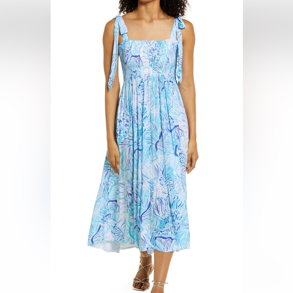 Lilly Pulitzer Tropical Blue and White Midi Dress